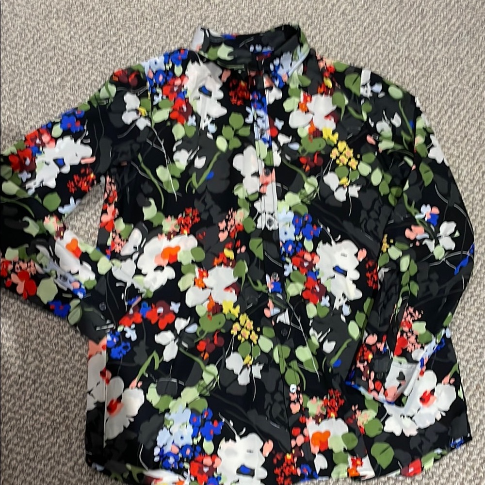 Banana Republic Floral Blouse - Black, Red, Blue, Green